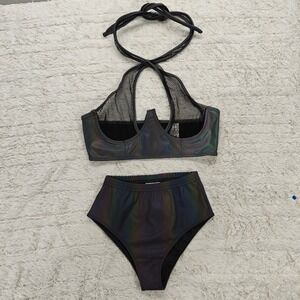 iHeartRaves Color Shifting Festival Set Women S BDSM Sexy Rave Halter High Waist